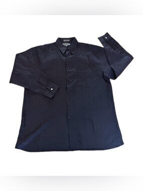 Vintage Robert Stock Shirt Mens Large Black 100%-Linen Button Front Long Sleeve